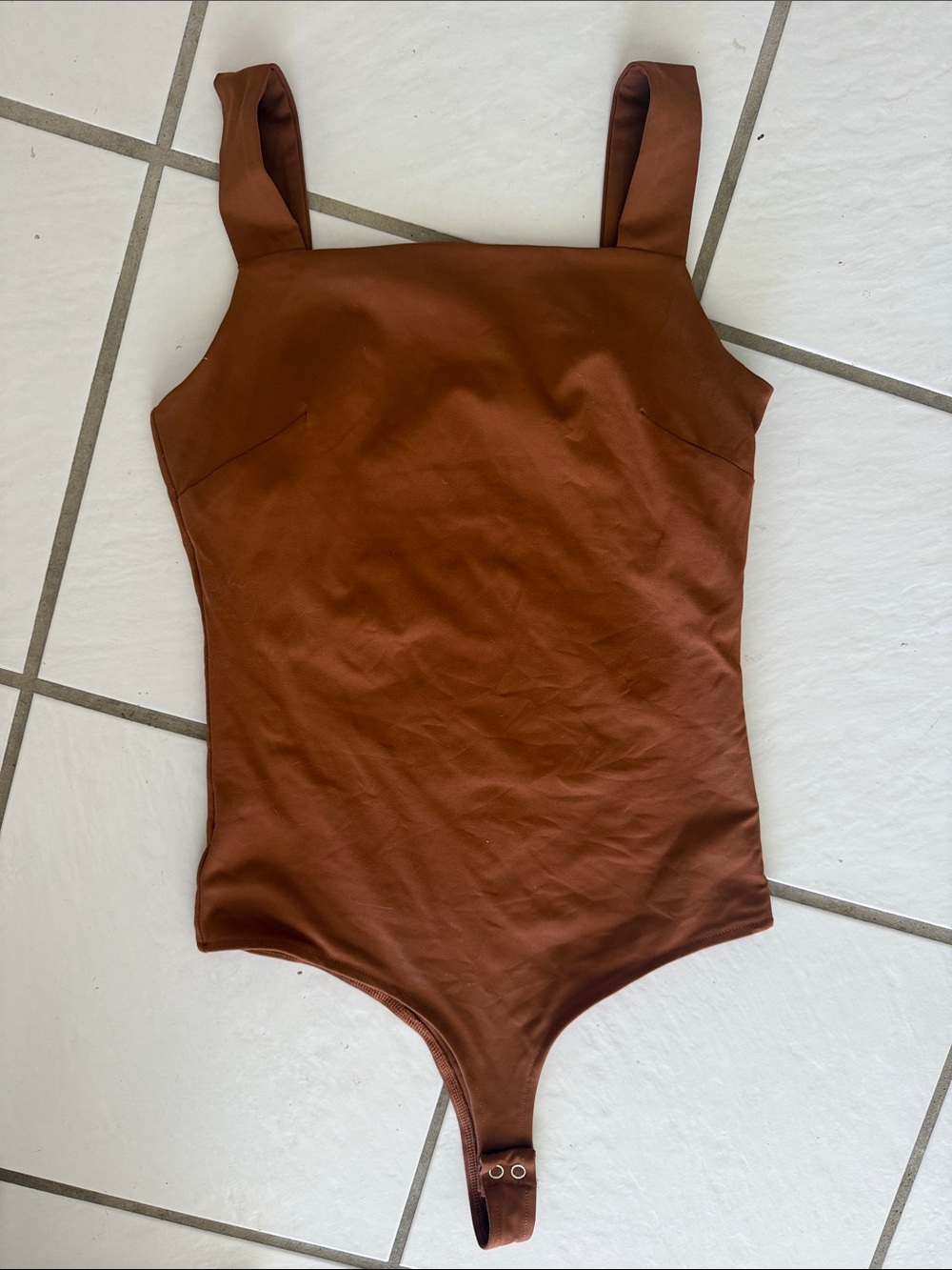 Square Neck Rust Bodysuit with Wide Straps